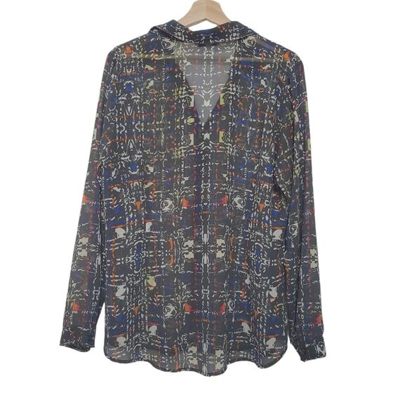 Cabi | Abstract Pattern Sheer Lightweight Button Up Long Sleeve Blouse Top - Picture 3 of 11